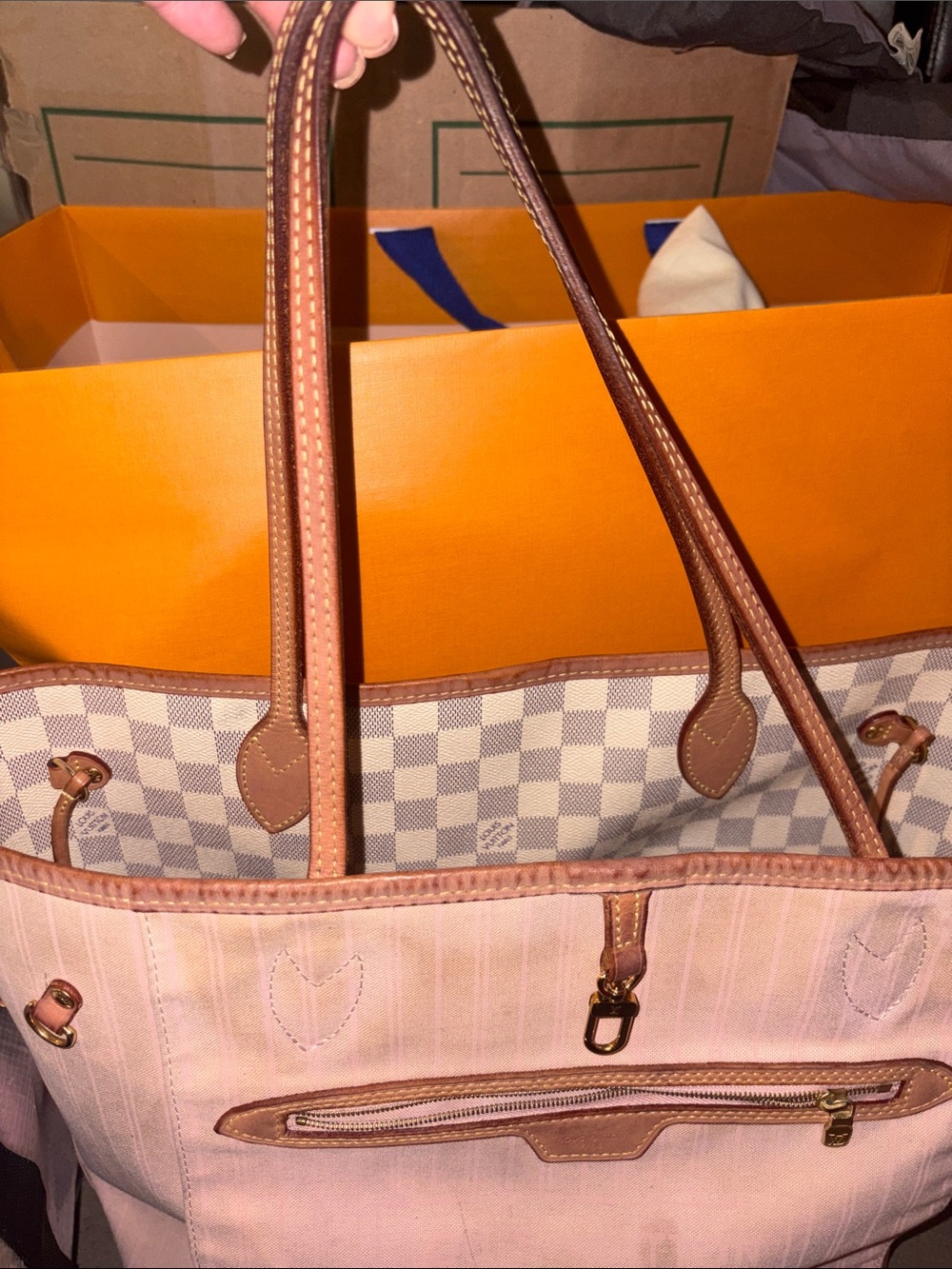 Louis Vuitton Pink Canvas & Tan Leather Trim Tote - Picture 5 of 6